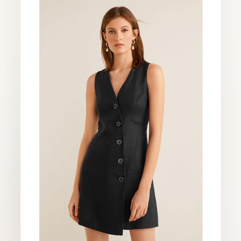 MANGO 100% LINEN WRAP DRESS - Black size 2/XS